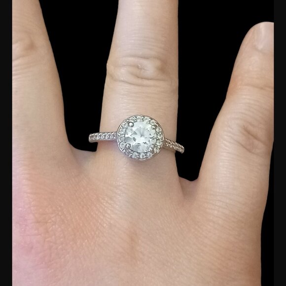 925 Sterling Silver Round Cut Halo Size 8.75 Statement Engagement Ring - Picture 4 of 9